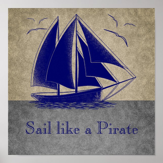 Affiche Voile comme un pirate, garçon nautique, vintage pe (Devant)