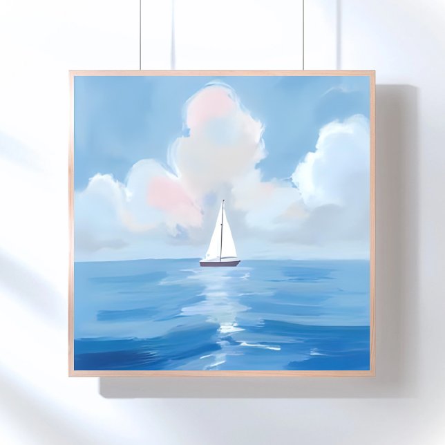Affiche Voile dans le bleu | Peinture de voilier côtier oc (Créateur téléchargé)