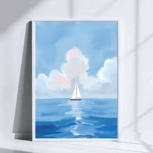 Affiche Voile dans le bleu   Peinture d'océan de voilier c