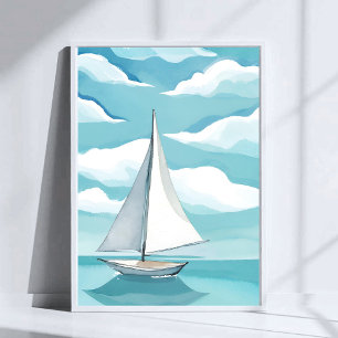Affiche Voile dans le bleu Vagues d'océan aqua à l'aquar