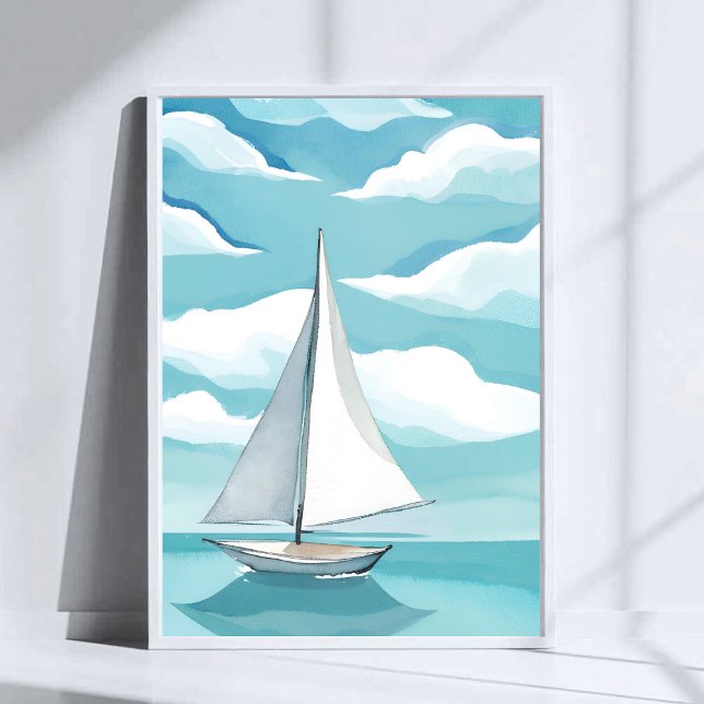 Affiche Voile dans le bleu | Vagues d'océan aqua à l'aquar (Créateur téléchargé)