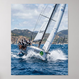 Affiche Voile de compétition Yacht Course Ocean Vagues Act