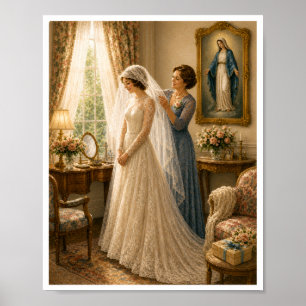 Affiche Voile de mariée catholique vintage mariage marian