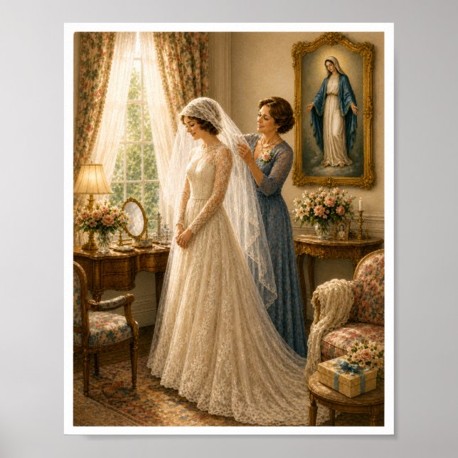 Affiche Voile de mariée catholique vintage mariage marian (Devant)