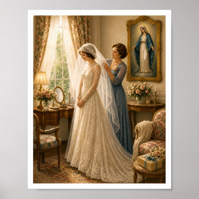 Affiche Voile de mariée catholique vintage mariage marian (Devant)