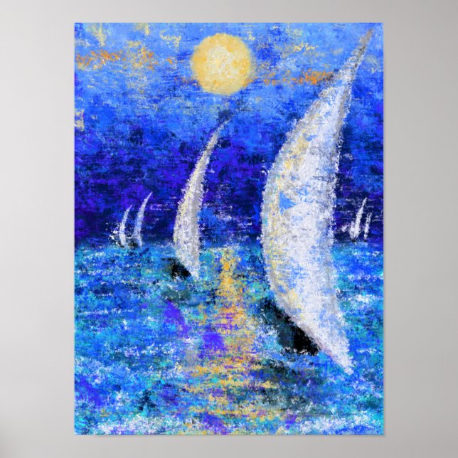 Affiche Voile de régate - Peinture originale d'art abstrai (Devant)