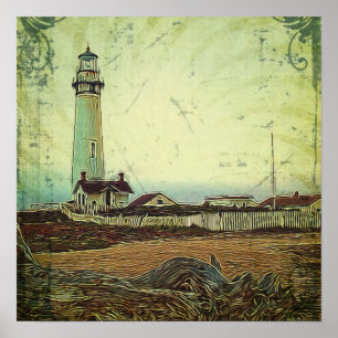 Affiche voile marin peinture à l'huile vintage phare