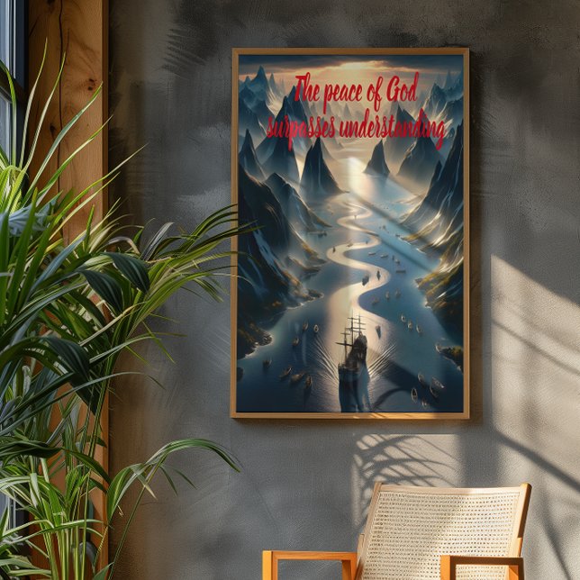 Affiche Voile Serene : Bateau, Eau, Montagnes (Créateur téléchargé)