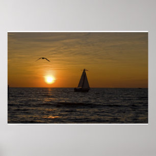 Affiche Voilier au coucher du soleil