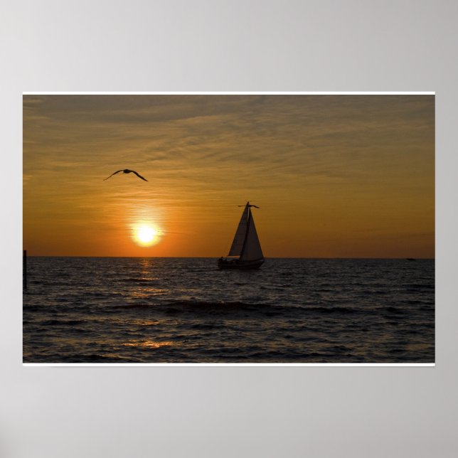 Affiche Voilier au coucher du soleil (Devant)