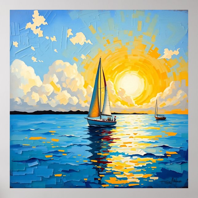 Affiche Voilier au coucher du soleil (Devant)