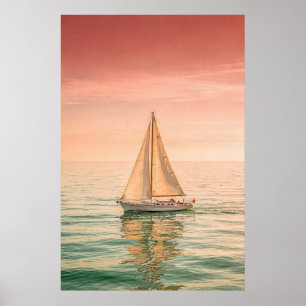 Affiche Voilier au coucher du soleil sur une eau calme