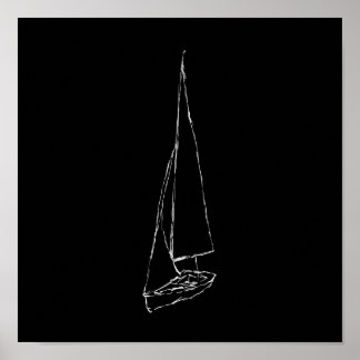 Affiche Voilier. Esquisse en noir et blanc.