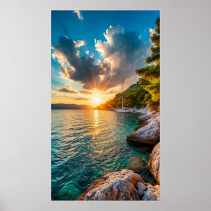 Affiche ✨🌊🌅 Voilier méditerranéen sous la lueur du couch