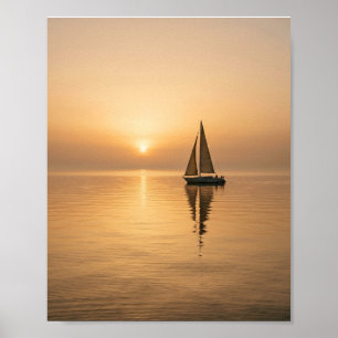 Affiche Voilier paisible glissant sur une mer calme au cou