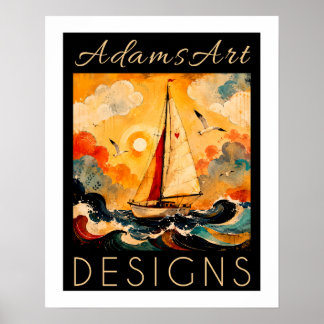 Affiche Voilier serein en mer, art côtier à l'impasto