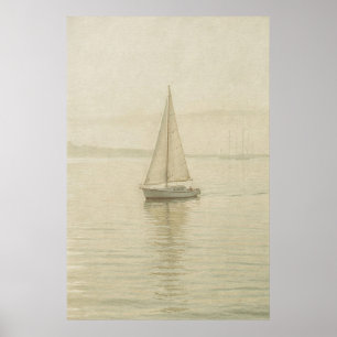 Affiche Voilier silencieux sur une eau côtière pâle