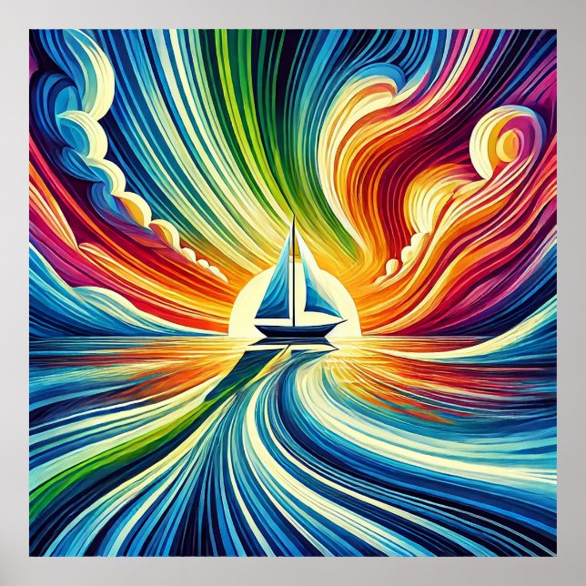 Affiche Voilier vibrant au coucher du soleil (Devant)