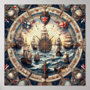 Affiche Voiliers anciens - Angleterre - Norvège - Finlande