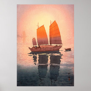 Affiche Voiliers, Bateaux à voile, Matin, Yoshida Hiroshi
