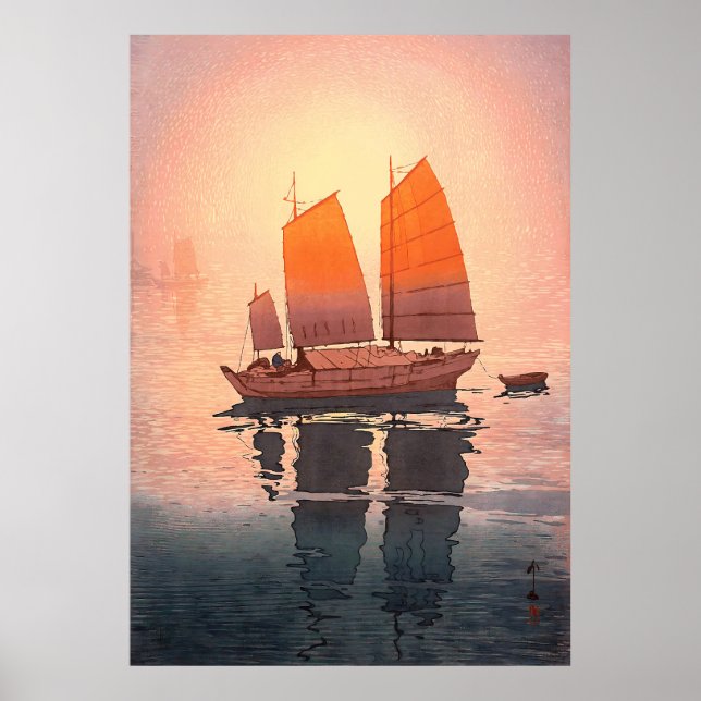 Affiche Voiliers, Bateaux à voile, Matin, Yoshida Hiroshi (Devant)