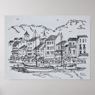Affiche Voiliers dans le port   Cassis, France