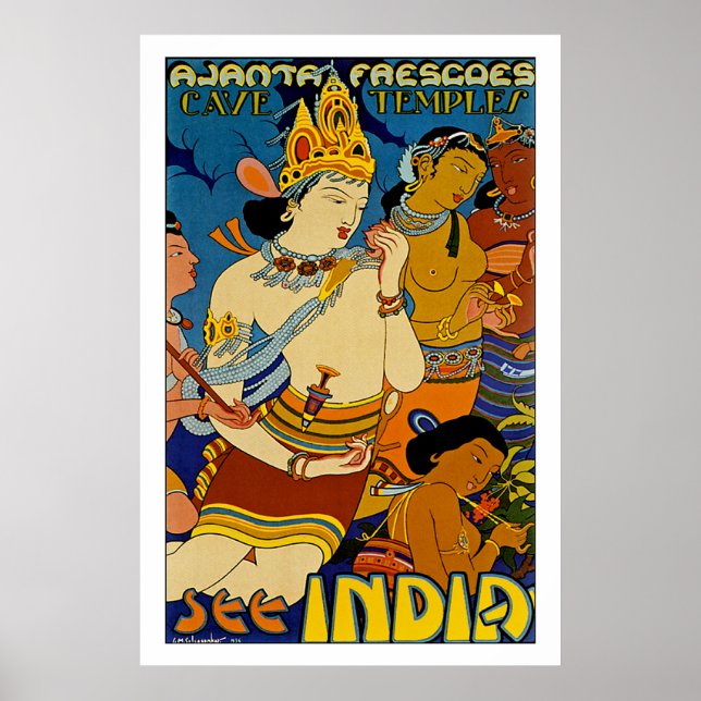 Affiche Voir Inde ~ Ajanta Frescoes (Devant)