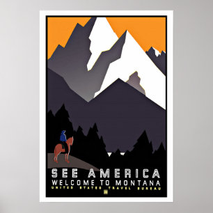 Affiche Voir le Vintage voyage de l'Amérique Montana