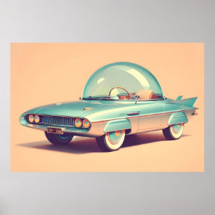 Affiche Voiture à bulles futuriste atomique