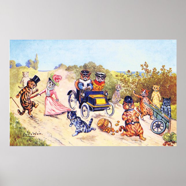 Affiche Voiture à moteur chats Louis Wain (Devant)