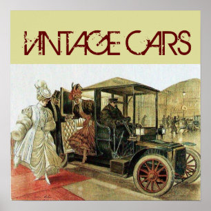 AFFICHE VOITURE ANCIENNE AVEC ÉLÉGANTES DAMES AUTO CLASSIQ
