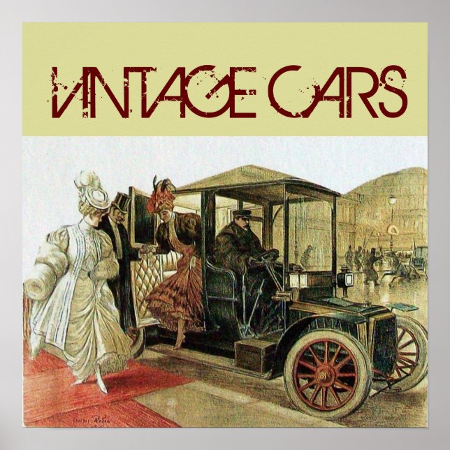 AFFICHE VOITURE ANCIENNE AVEC ÉLÉGANTES DAMES AUTO CLASSIQ (Devant)