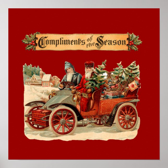 Affiche Voiture antique de Noël Vintage (Devant)