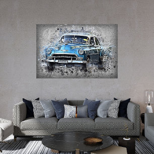 Affiche Voiture bleue vintage Art automobile intemporelle