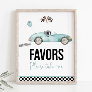 Affiche Voiture Blue Race Anniversaire Fête Favoriser Sign