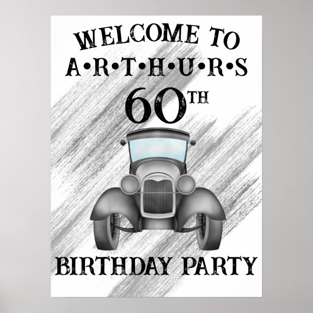 Affiche Voiture Classic Retro Vintage Aquarelle Bienvenue (Devant)