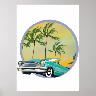 Affiche Voiture classique au crépuscule