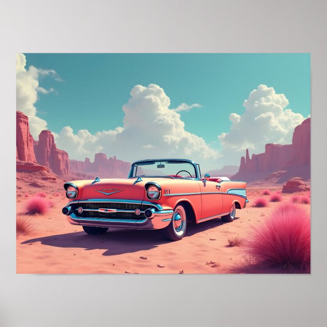 Affiche Voiture Classique Dans Le Désert (Devant)