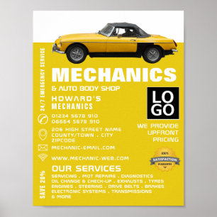 Affiche Voiture classique, mécanique automobile et réparat