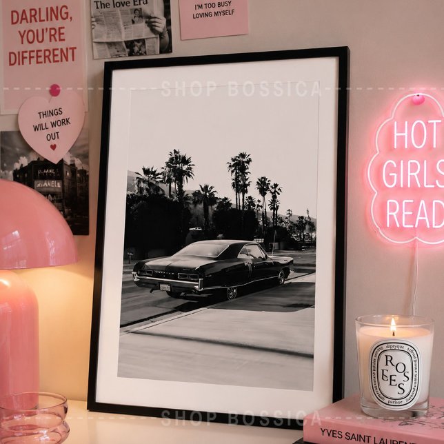 Affiche Voiture Classique Musclée Rétro Noir & Blanc (vintage car poster, classic car wall art, retro muscle car print, black and white photography)