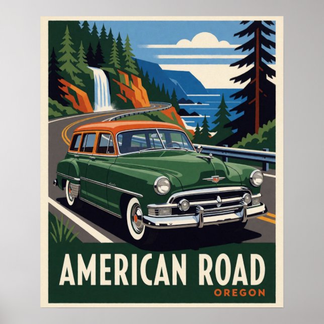 Affiche Voiture Classique Oregon Road (Devant)