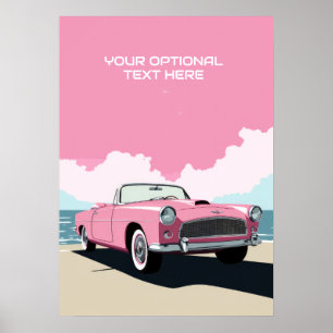 Affiche Voiture classique rose texte personnalisé