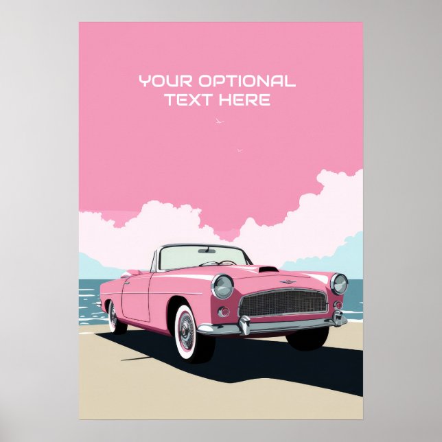 Affiche Voiture classique rose texte personnalisé (Devant)