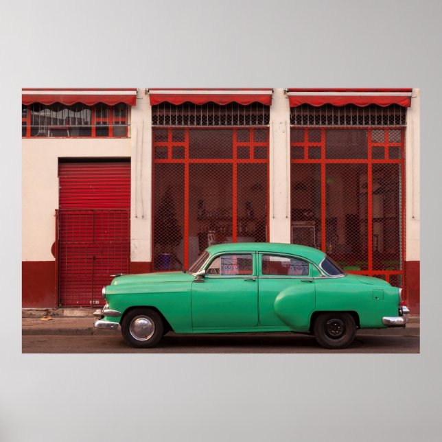 Affiche Voiture Classique Verte, Cuba (Devant)