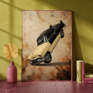 Affiche Voiture Classique Vintage Faisant une Roue Art Min