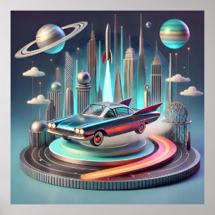 Affiche Voiture Coupé Atomic Futuriste à Grandes Ailes