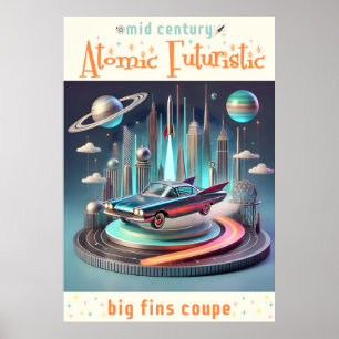 Affiche Voiture Coupé Atomic Futuriste à Grandes Ailes