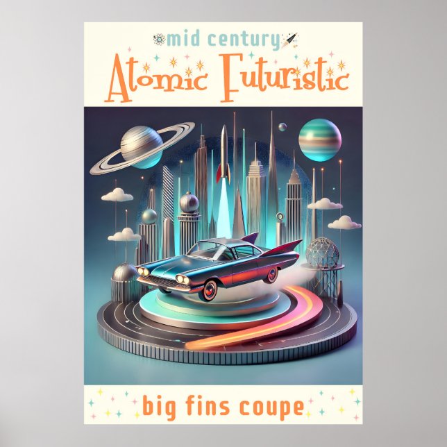 Affiche Voiture Coupé Atomic Futuriste à Grandes Ailes (Devant)