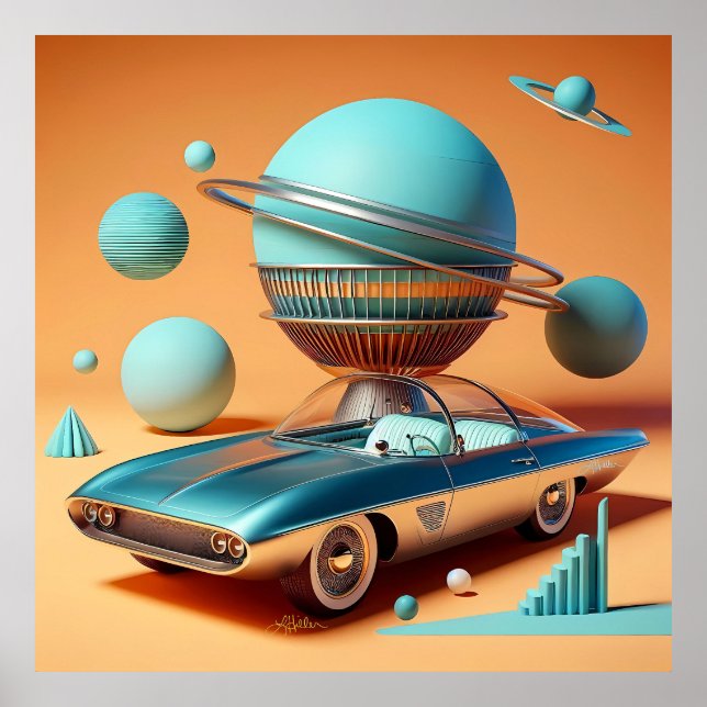 Affiche Voiture Cruiser Vue Ciel Futuriste Atomique  (Devant)