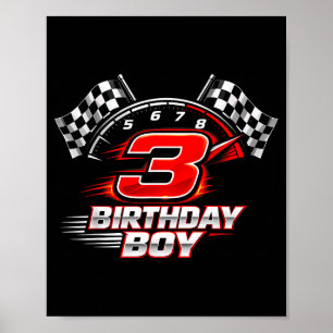 Affiche Voiture de course 3 fête d'anniversaire course 3èm